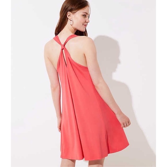 Like new! Loft Knot Back Coral Color Swing Dress - Picture 3 of 12